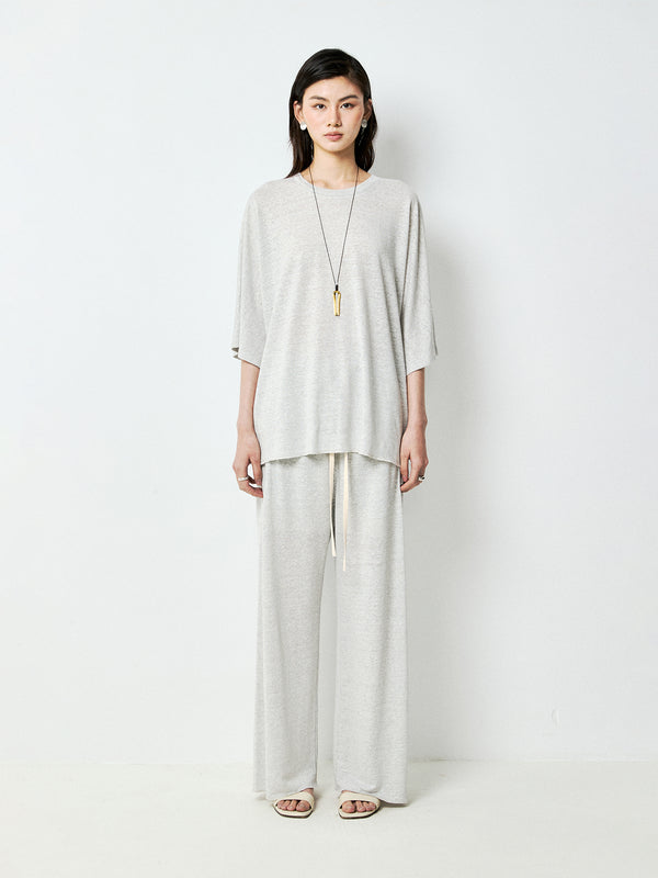 French Linen Knit Cardigan and Pants Set | Two-Tone Melange Yarn | Relaxed Lounge Fit | Women Set | MRS Studios