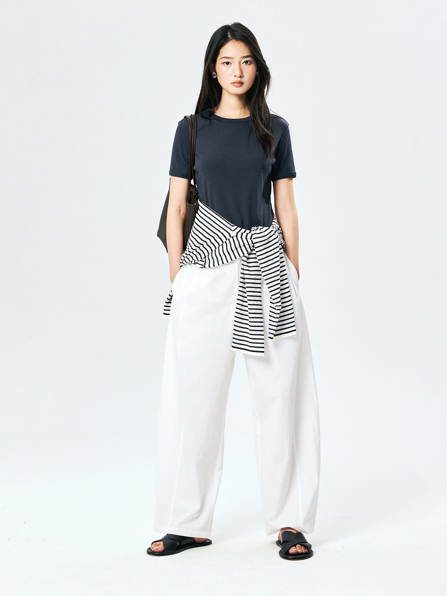 Ribbed Slub Cotton Tee | Slim Fit | Small Round Neck | Women Top | MRS Studios