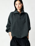 Long-Staple Cotton Loopback Sweatshirt | Ribbed Half-Placket Collar | Drop Shoulder | Women Top | MRS Studios