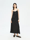 Japanese Triacetate Satin Strap Top and A-Line Skirt Set | Narrow Lace Trim | Side Slit Bias Skirt | Women Set | MRS Studios