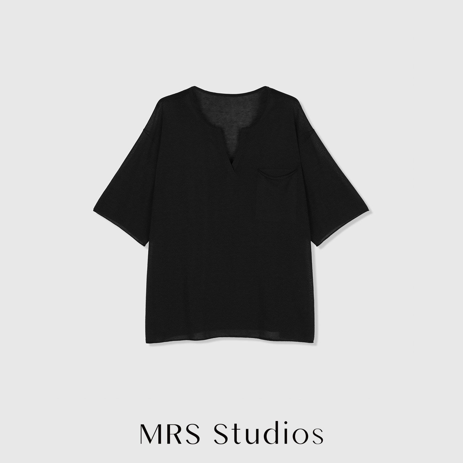 Acetate Linen Knit Top | Henley V-Neck | Pocket Detail | Women Knitwear | MRS Studios