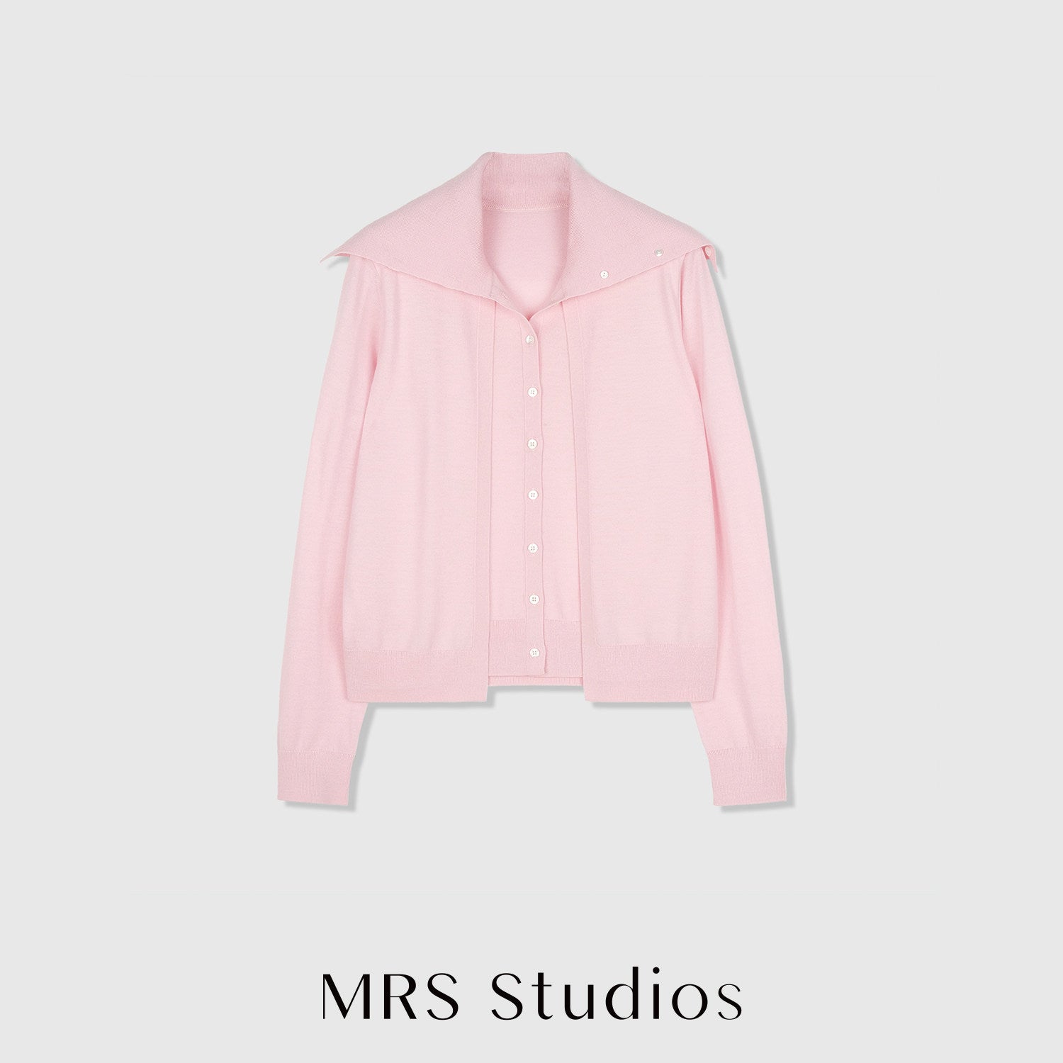 Easy-Care Merino Wool Cardigan | Large Shawl Collar | Faux Two-Piece Design | Women Knitwear | MRS Studios