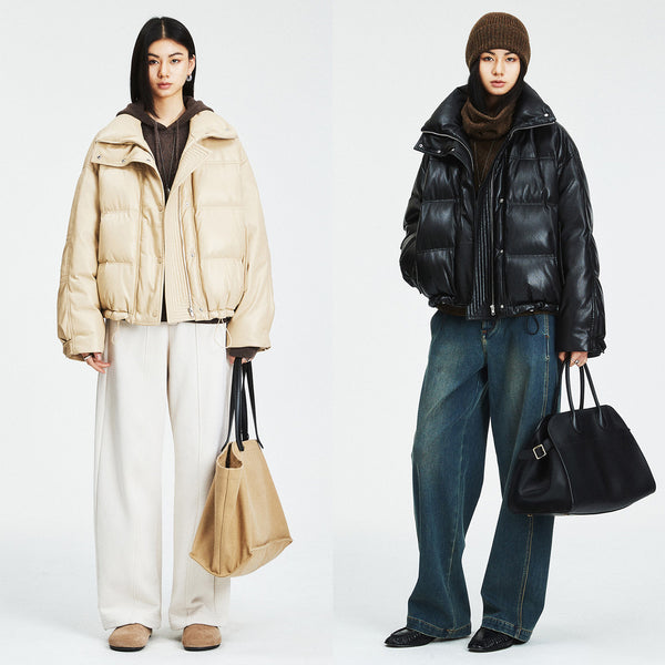 Short Eco-Leather Down Jacket | Protein-effect PU | 90% White Goose Down | MRS Studios