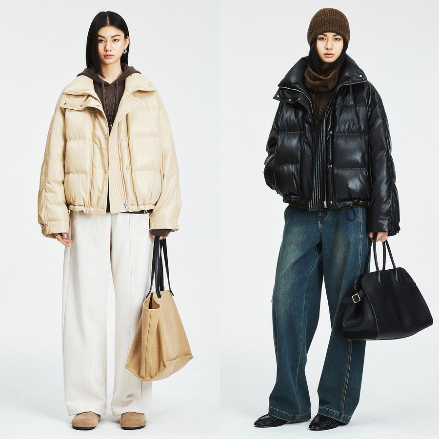 Short Eco-Leather Down Jacket | Protein-effect PU | 90% White Goose Down | MRS Studios