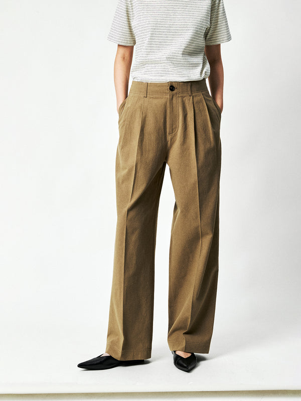 Pima Cotton Normandy Linen Pleated Trousers | Tailored Front Pleats | Welt Back Pockets | Women Pants | MRS Studios