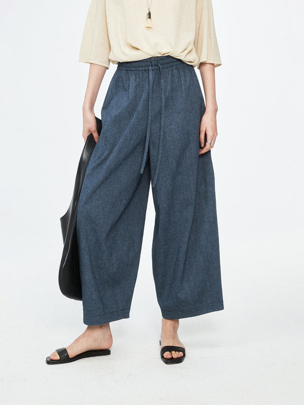 Korean Linen-Cotton Balloon Pants | Elastic Drawstring Waist | Cropped 9/10 Length | Women Trousers | MRS Studios
