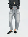 Turkish Bossa Curved-Leg Jeans | Double Patch Pockets | Raw Frayed Hem Workwear | Women Jeans | MRS Studios