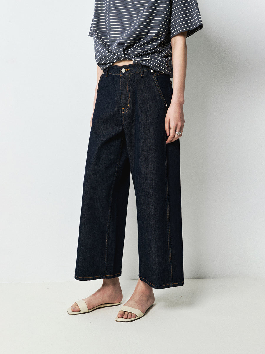 Freecross Deep Indigo Wide-Leg Jeans | Shifted Side Seam | Cropped 9/10 Length | Women Jeans | MRS Studios