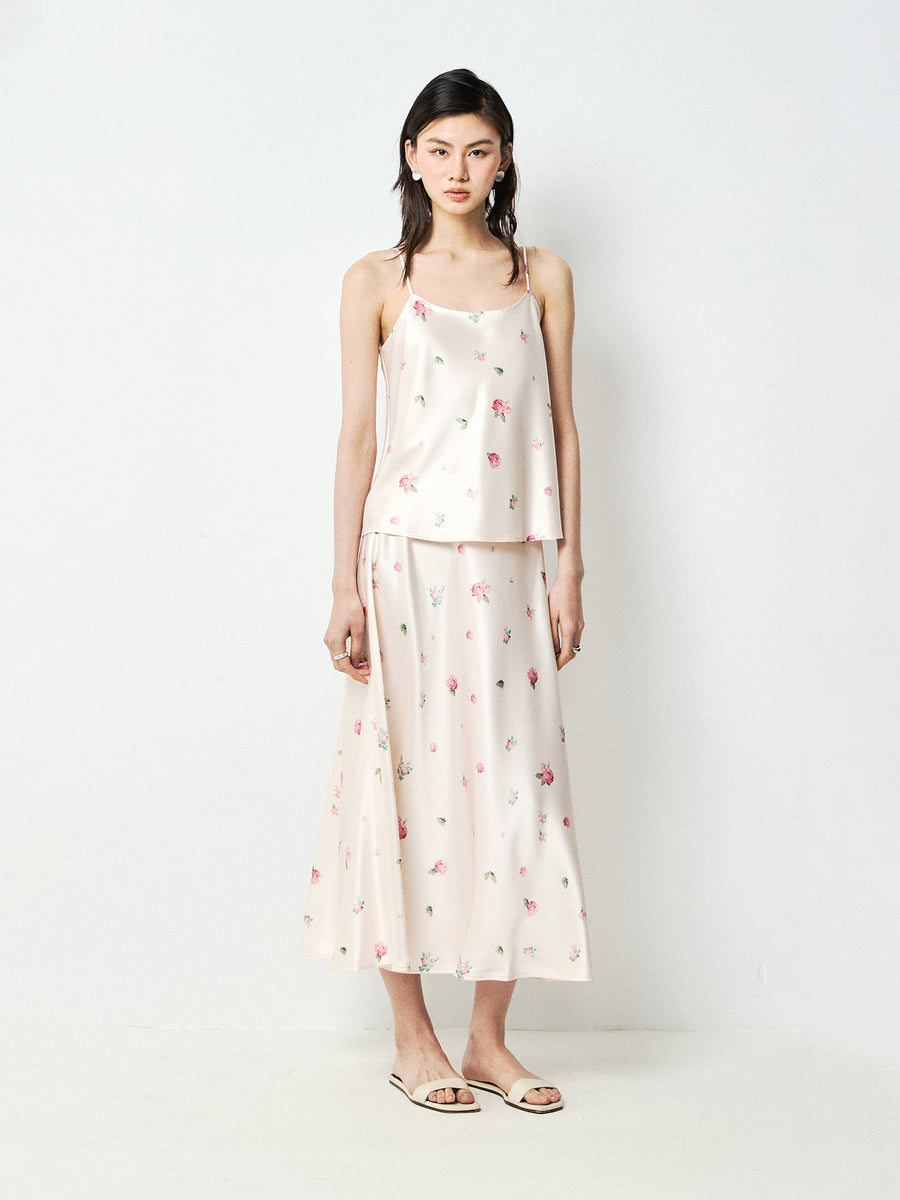 Japanese Triacetate Camisole and Skirt Set | Floral Digital Print | 45-Degree Bias-Cut A-Line | Women Set | MRS Studios