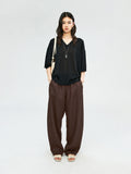 Acetate Cotton V-Neck Knit Top | Relaxed Drop-Shoulder Cut | Ribbed Placket and Cuff | Women Knitwear | MRS Studios