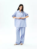 Japanese Yarn-Dyed Stripe Shirt and Shorts Set | Camellia-EX Cotton Finish | Resort Oversized Fit | Women Set | MRS Studios
