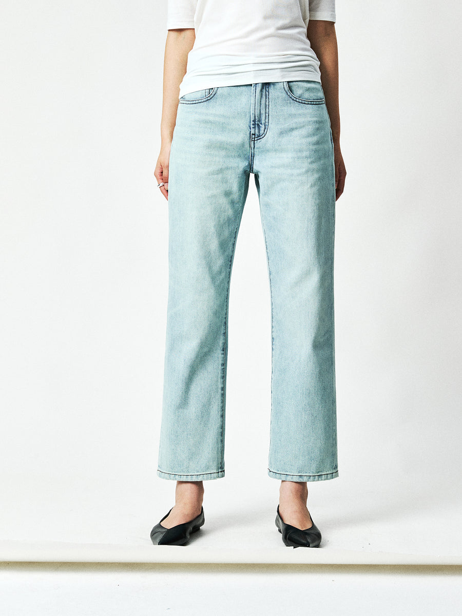 Mesh-Weave Cotton Straight Jeans, view 3