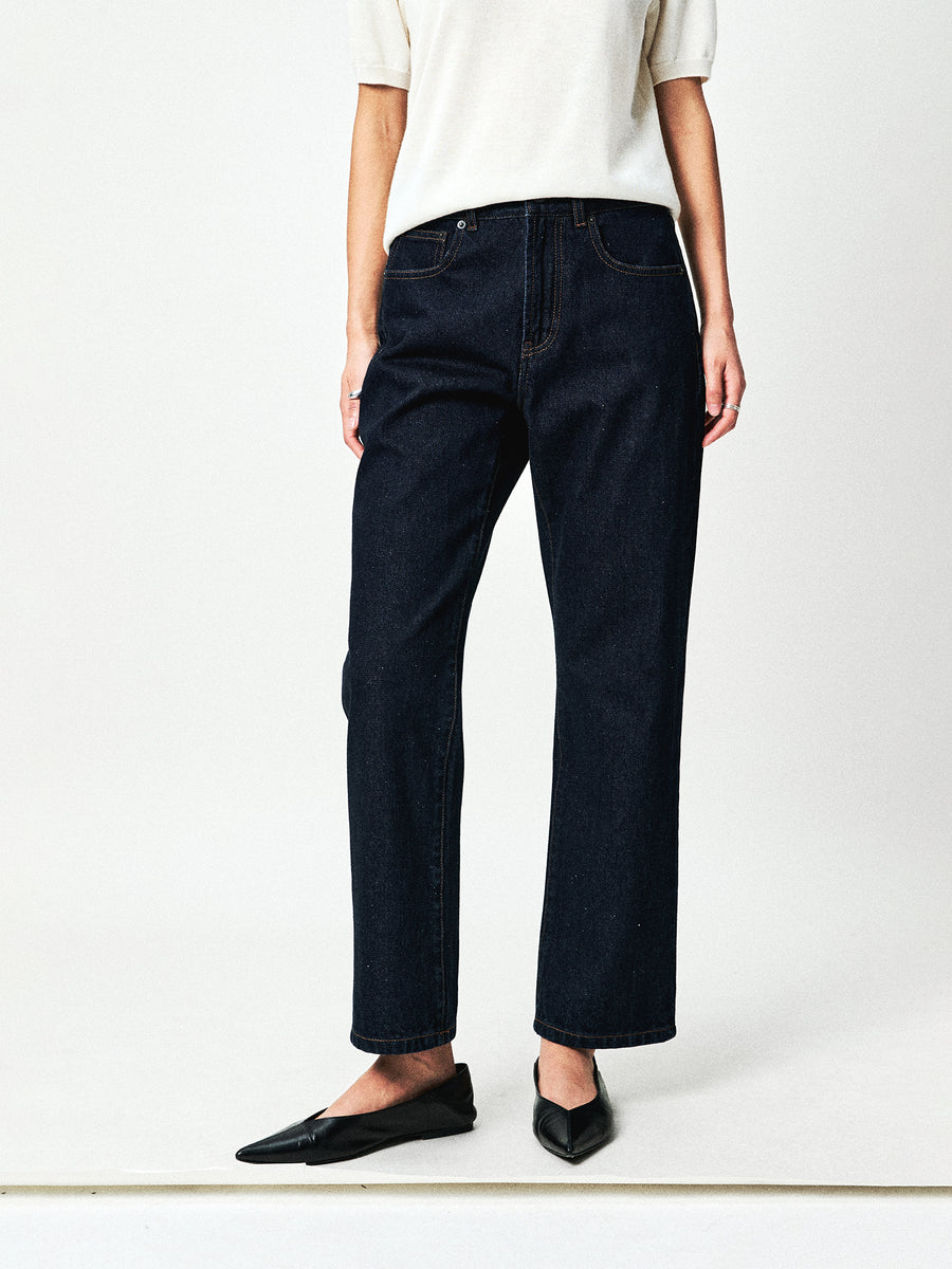 Mesh-Weave Cotton Straight Jeans