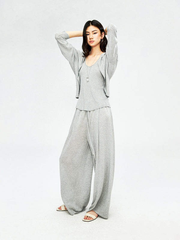 Acetate Cotton Cardigan Vest and Pants Set | Three-Piece Mix-and-Match | U-Neck Vest and Drawstring Pants | Women Set | MRS Studios
