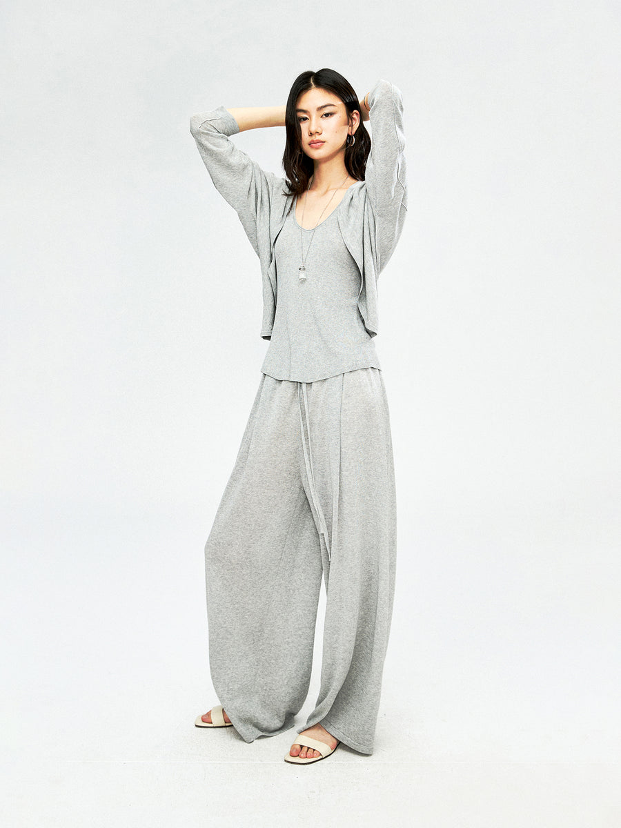 Acetate Cotton Cardigan Vest and Pants Set | Three-Piece Mix-and-Match | U-Neck Vest and Drawstring Pants | Women Set | MRS Studios