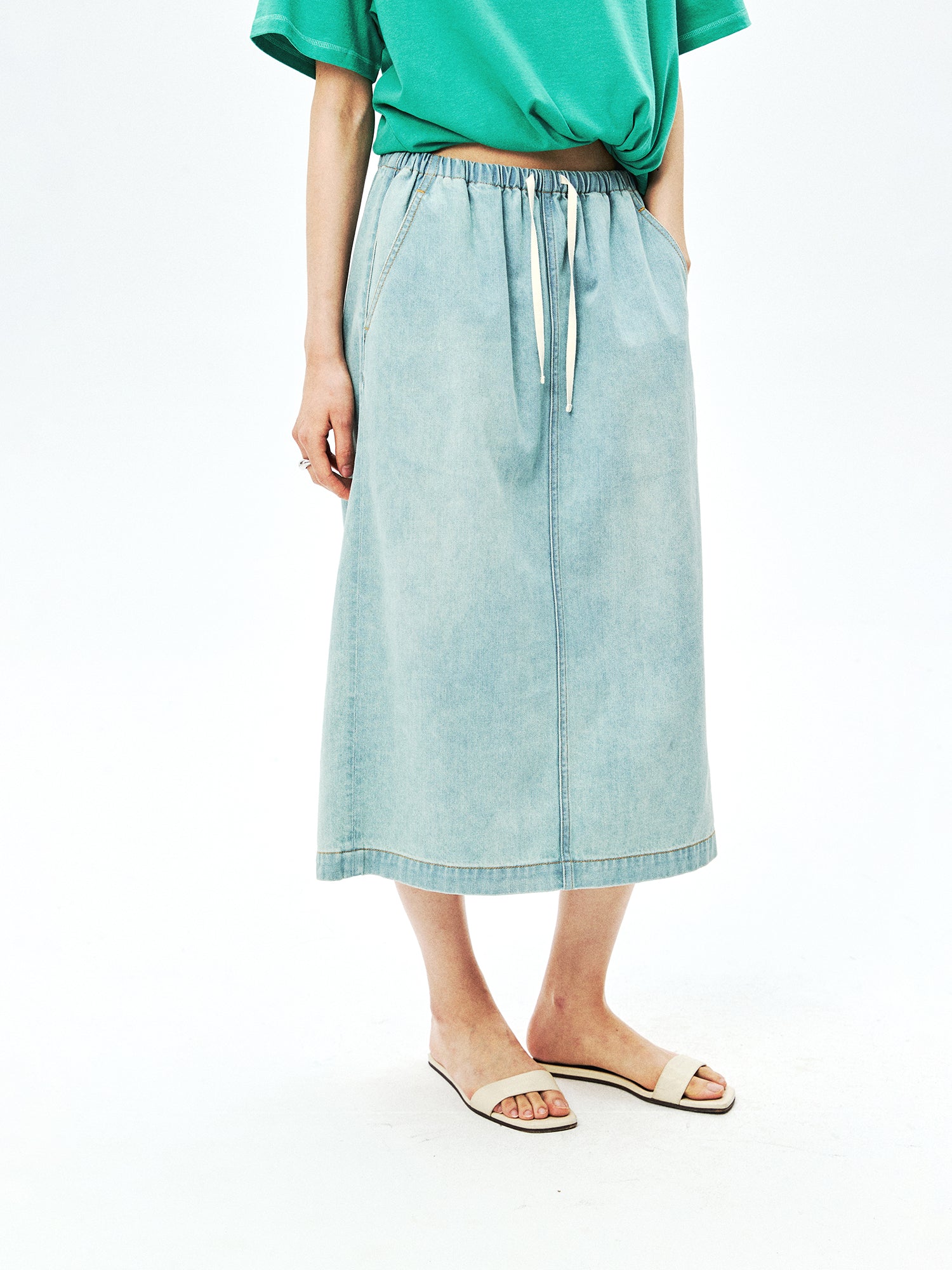 Cotton Denim Trousers Shorts and Skirt Set | Drawstring Elastic Waist | Washed Finish | Women Bottoms | MRS Studios