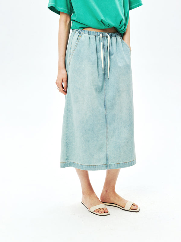 Cotton Denim Trousers Shorts and Skirt Set | Drawstring Elastic Waist | Washed Finish | Women Bottoms | MRS Studios