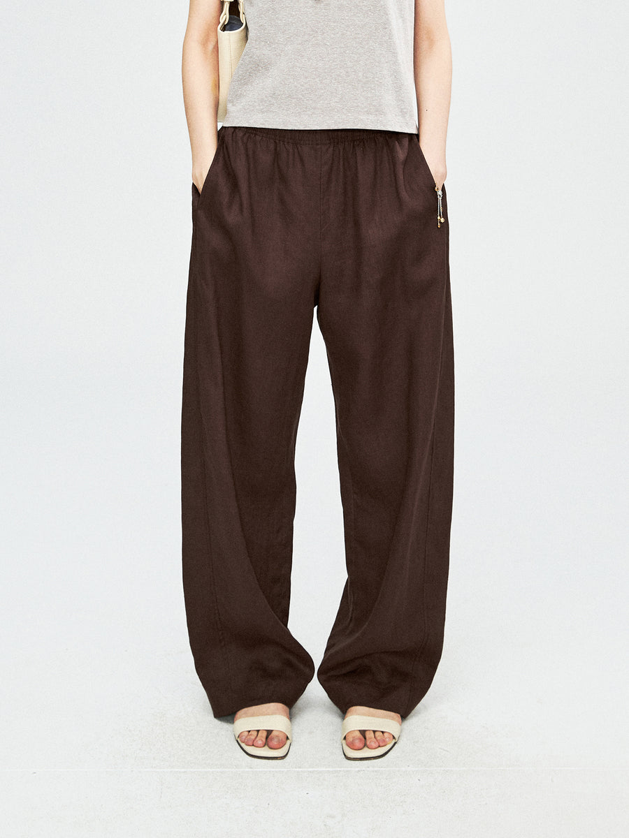 French Linen Curved-Leg Pants | Hidden Inner Drawstring Waist | Forward-Set Side Seam | Women Trousers | MRS Studios