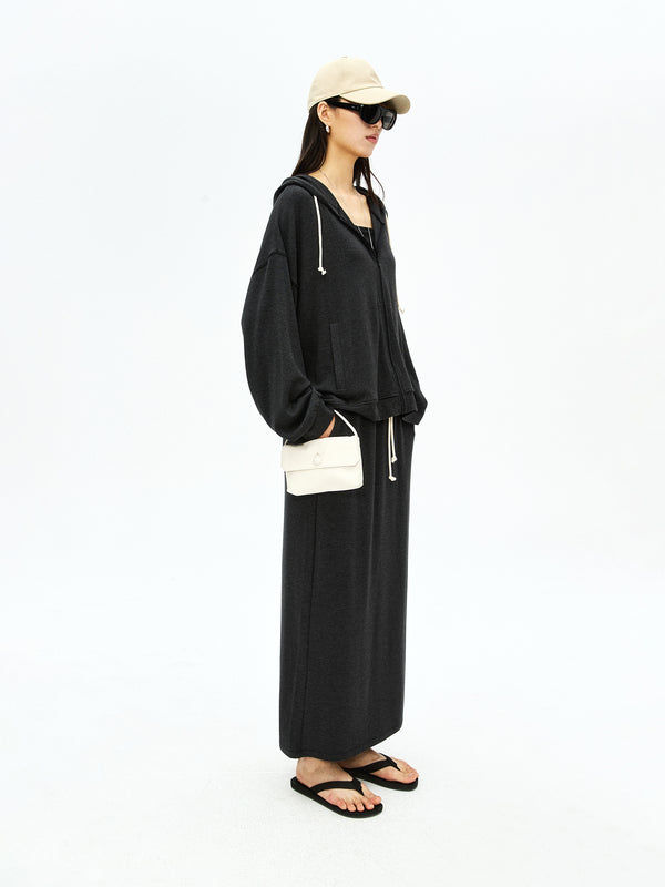 Italian Brushed Knit Set | Zip Cardigan with Drawstring Skirt and Jogger | Casual Loungewear Trio | Women Knitwear | MRS Studios