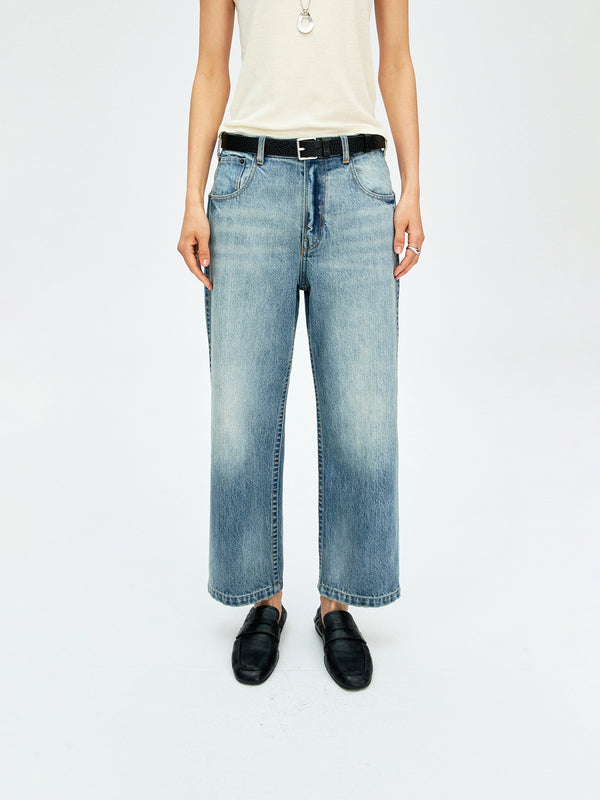 Vintage Buckle Straight Jeans | 9/10 Length | Ring-Spun Cotton Denim | Back Cinch Detail | Women Jeans | MRS Studios