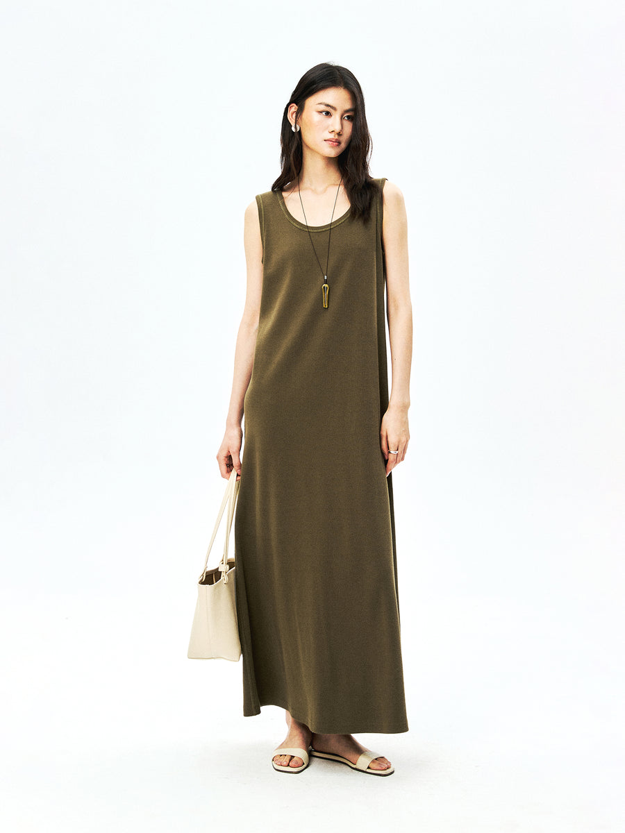 Japanese Cotton Rib-Knit Dress | Sculpted U-Neck | A-Line Sleeveless Tank | Women Dress | MRS Studios