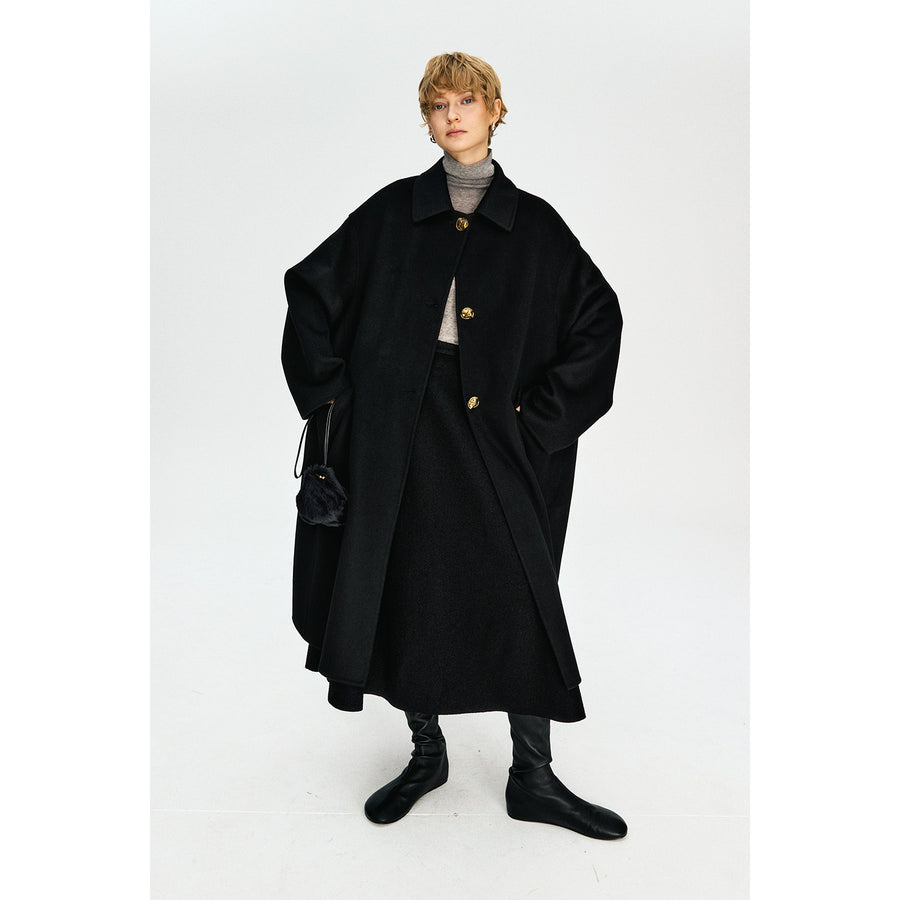 Structured Notched-Lapel Wool Coat | Double-Faced Wool | Vintage Gold Button | Women Coat | MRS Studios