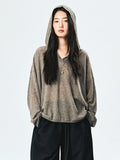 Cotton Hooded Sun-Protection Overshirt | Drop-Shoulder Relaxed Fit | V-Neck Ribbed Cuff | Women Top | MRS Studios