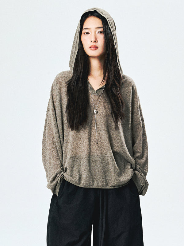 Cotton Hooded Sun-Protection Overshirt | Drop-Shoulder Relaxed Fit | V-Neck Ribbed Cuff | Women Top | MRS Studios