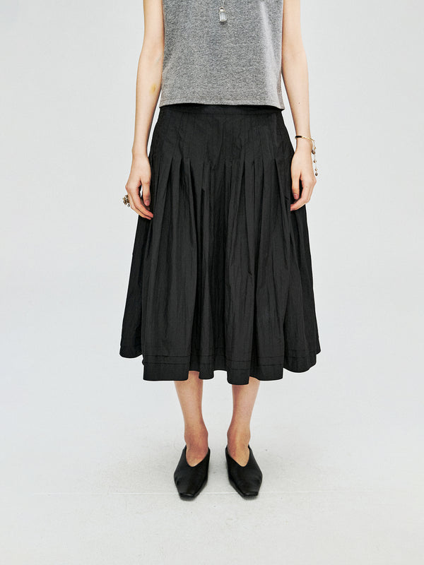Cotton Nylon A-Line Pleated Skirt | Sharp Topstitched Pleats | Hidden Back Zip | Women Skirt | MRS Studios