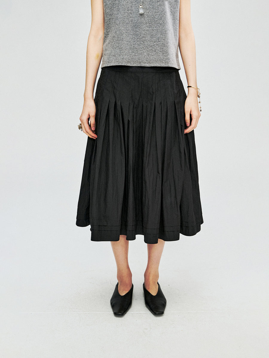 Cotton Nylon A-Line Pleated Skirt | Sharp Topstitched Pleats | Hidden Back Zip | Women Skirt | MRS Studios