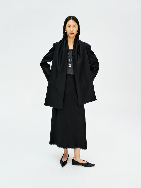 Italian Marzotto Wool Blazer | Collarless One-Button Design | Removable Scarf Detail | Women Blazer | MRS Studios