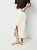 Washed Cotton Denim Skirt | High-Waist Front Slit | Straight Vintage Silhouette | Women Skirt | MRS Studios