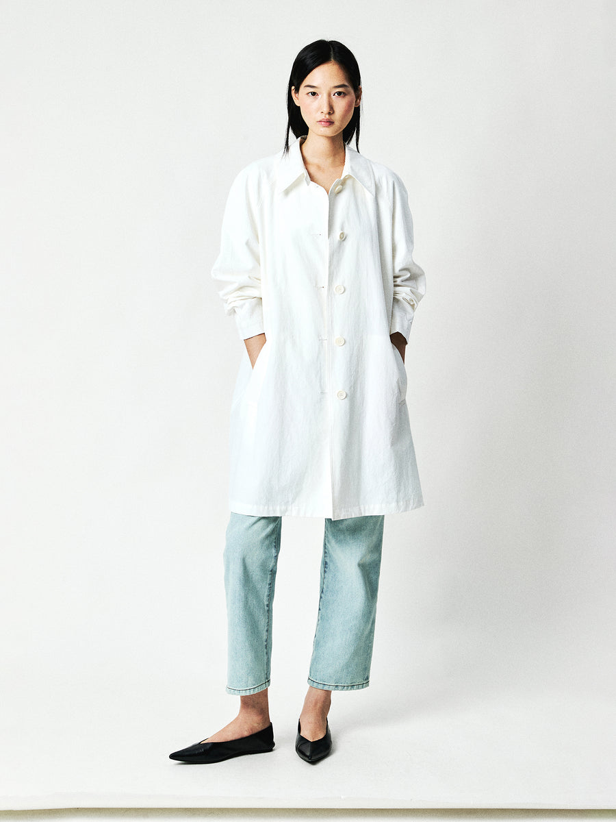 Cotton Hemp Single-Breasted Trench Coat | Raglan Sleeve | Convertible Collar | Women Coat | MRS Studios