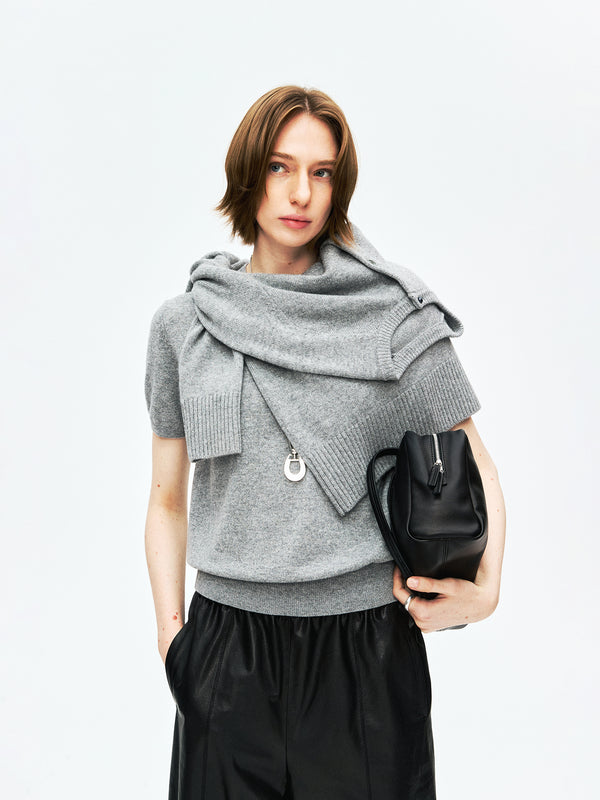 A-Grade Cashmere Knit Set | Short Sleeve Crew Neck Top & Pearl Button Cardigan | Women Knitwear | MRS Studios