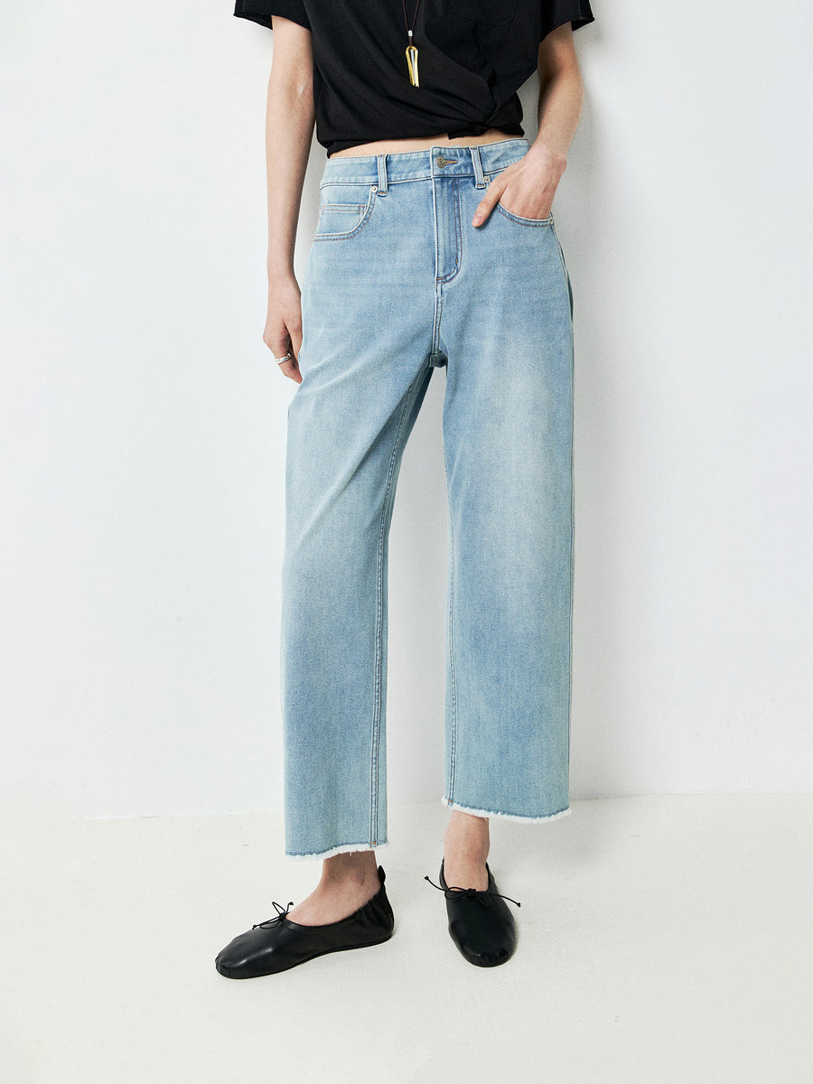 Freecross Four-Way Stretch Slim Jeans | Patented Comfort Denim | Cropped 9/10 Raw Hem | Women Jeans | MRS Studios
