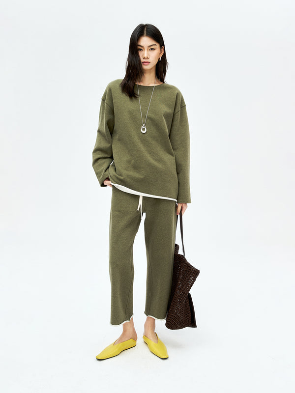 Heavyweight Coloured Cotton Sweatshirt Set | Off-Shoulder Top with Cropped Jogger | Relaxed Matching Set | Women Set | MRS Studios