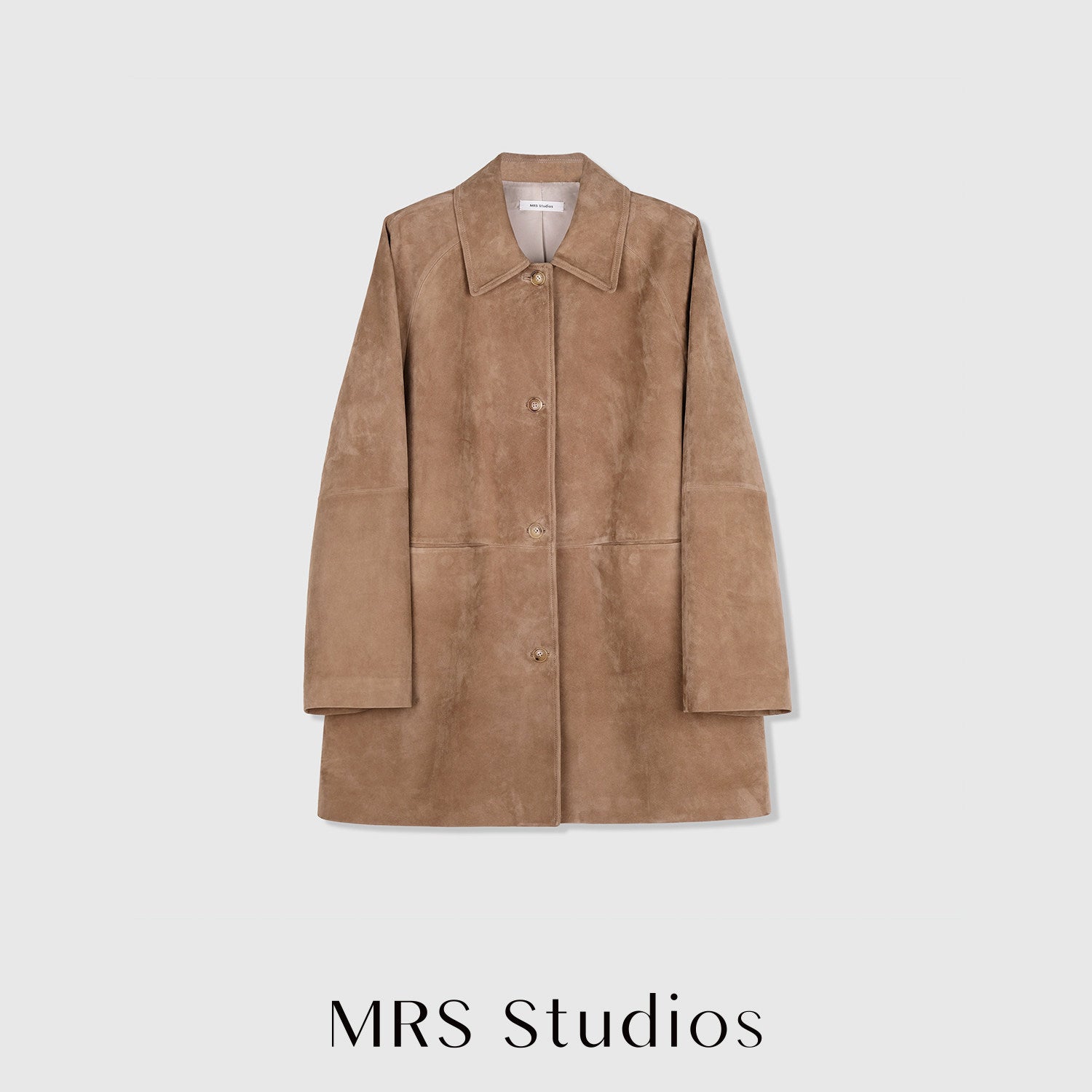 A-Grade Camel Suede Mid-Length Coat | Single-Breasted Trench | Cupro Lining & Horn Buttons | Women Coat | MRS Studios