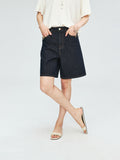 Vintage-Wash Bermuda Denim Shorts | Five-Pocket Workwear Cut | Knee-Length Bermuda Silhouette | Women Jeans | MRS Studios