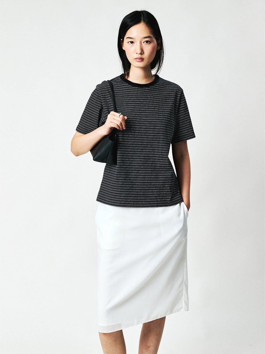Japanese Heavyweight Jersey Striped Tee | Crew Neck Short Sleeve | Stripe-Matched Seams | Women Top | MRS Studios