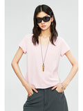 加新色   ）Snowflake Cotton V-Neck T-Shirt | Natural Rolled Raw Edges | Short Bell Sleeves | Women Top | MRS Studios