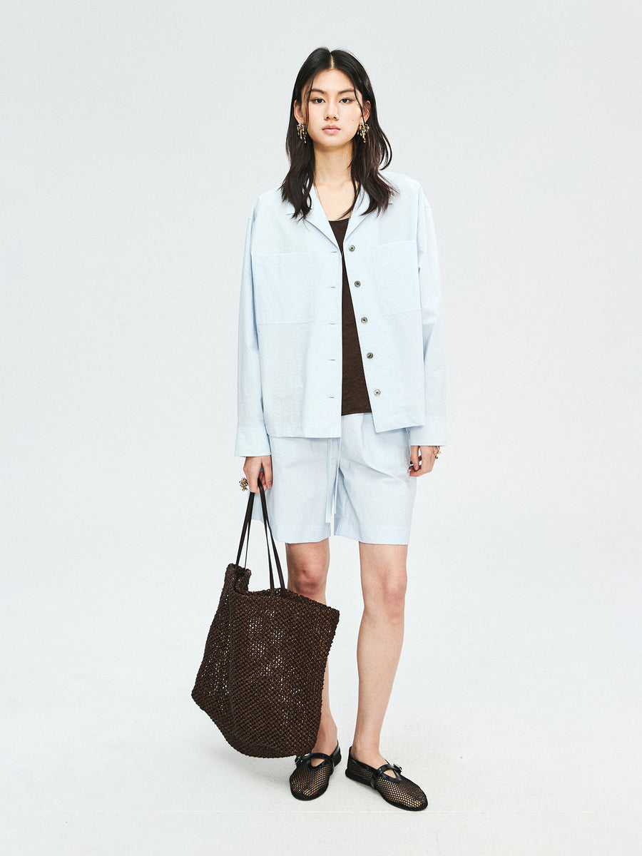 Korean Textured Cotton Cuban Collar Shirt and Shorts Set | Resort Inspired Silhouette | Patch Pocket Detail | Women Set | MRS Studios