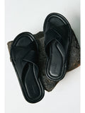 Calfskin Cross-Strap Mules | Lychee-Grain Leather | Leather Sole | Women Shoes | MRS Studios
