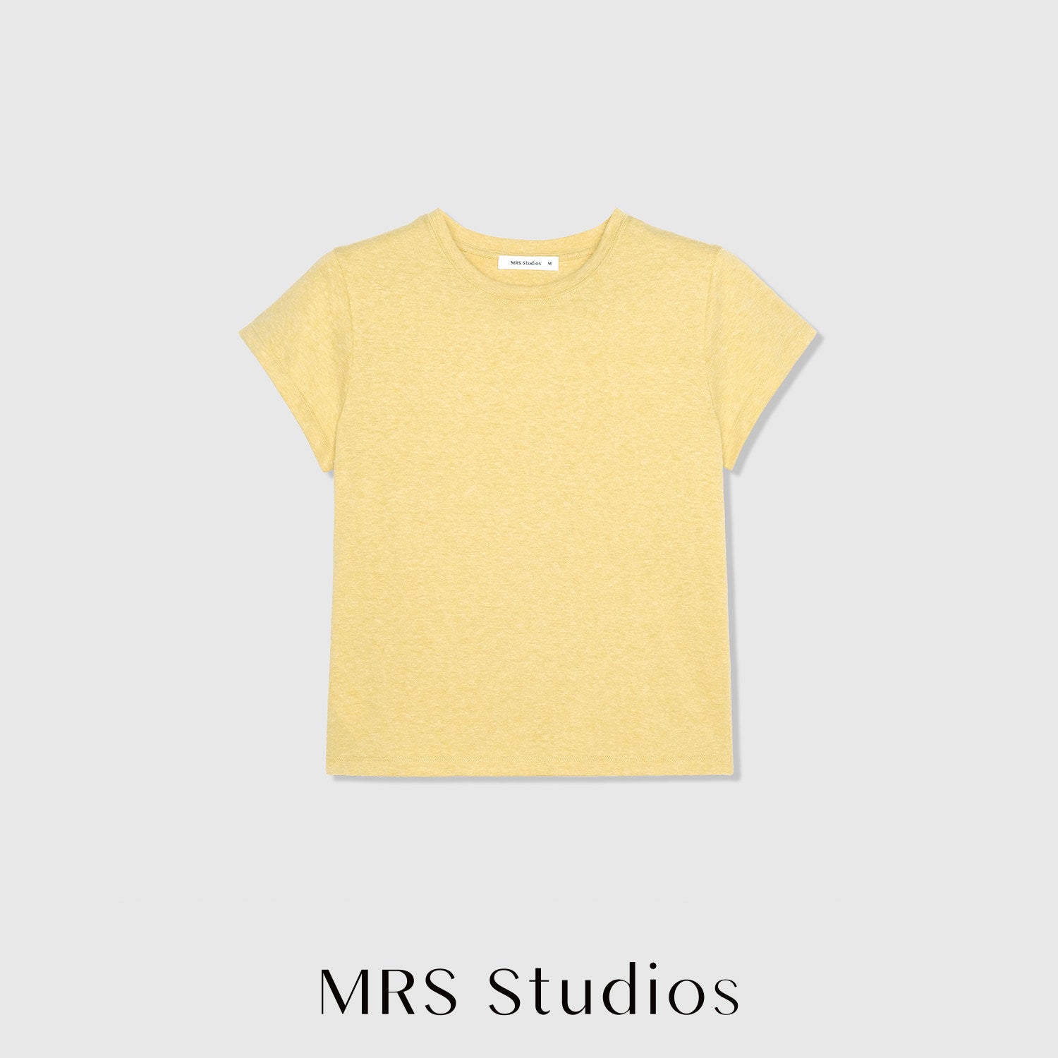Cotton Linen Melange T-Shirt | Yarn-Dyed Granular Texture | Set-In Sleeve Slim Cut | Women Top | MRS Studios