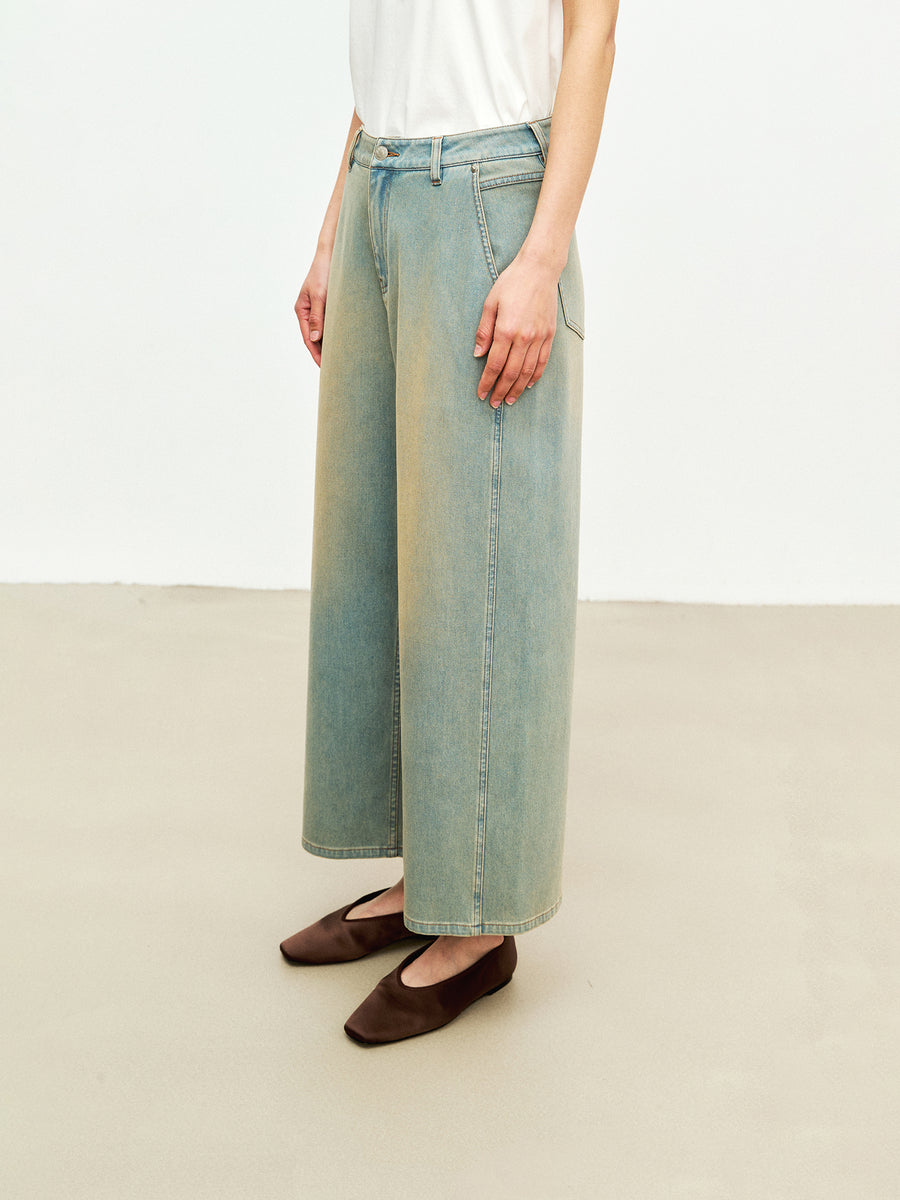 Volcanic Sand Stretch Straight Leg Jeans | Shifted Side Seam | Cropped 9/10 Length | Women Jeans | MRS Studios