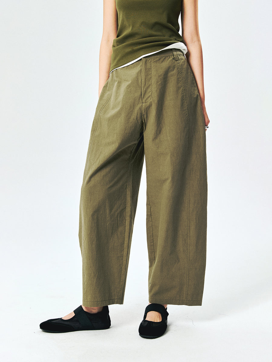 Pima Cotton Cocoon Trousers | Salt-Shrink Crinkle Texture | Vertical Seam Lines | Women Pants | MRS Studios
