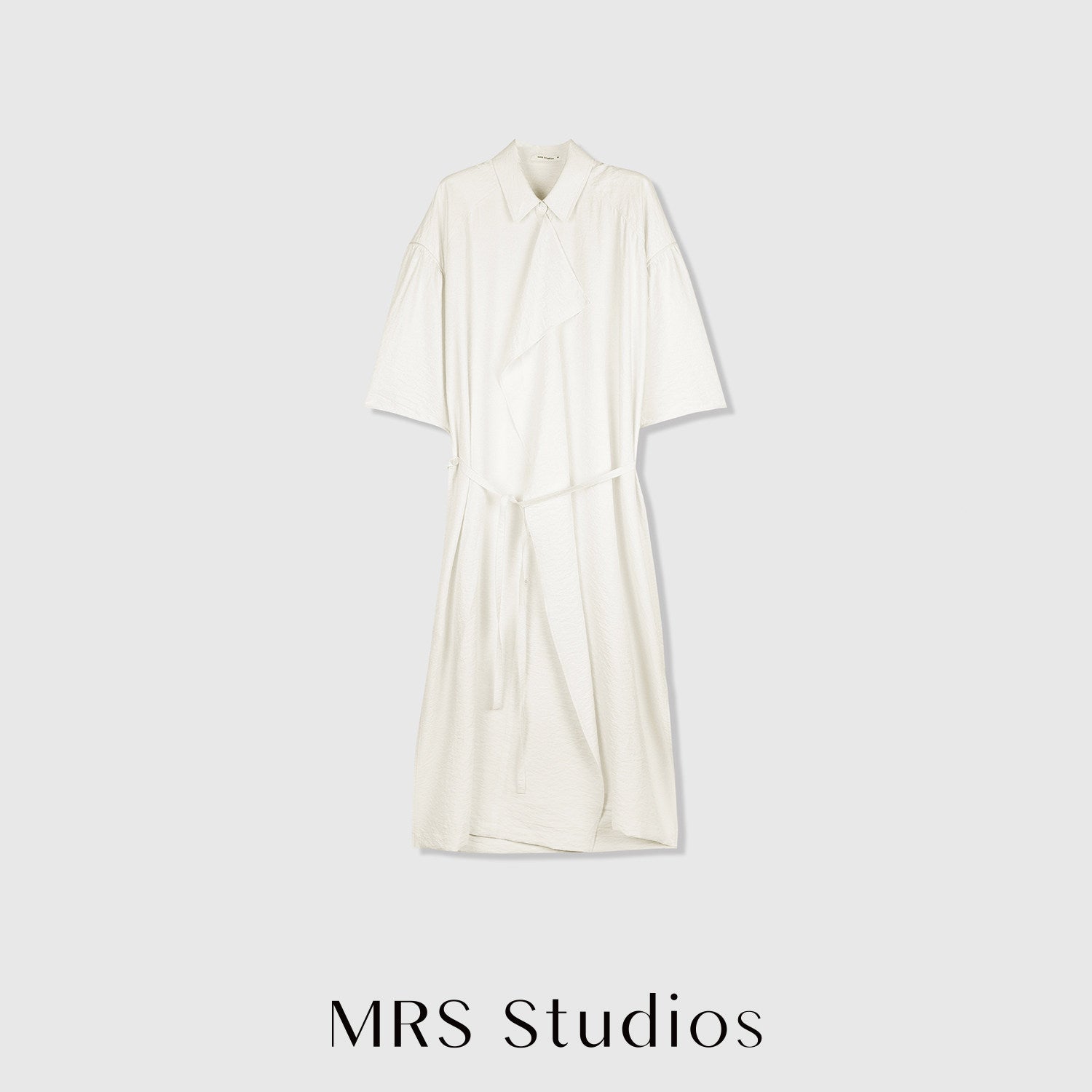 Dry Silk Mulberry Silk Shirt Dress | Asymmetric Front Placket | Side Slit and Belt | Women Dress | MRS Studios