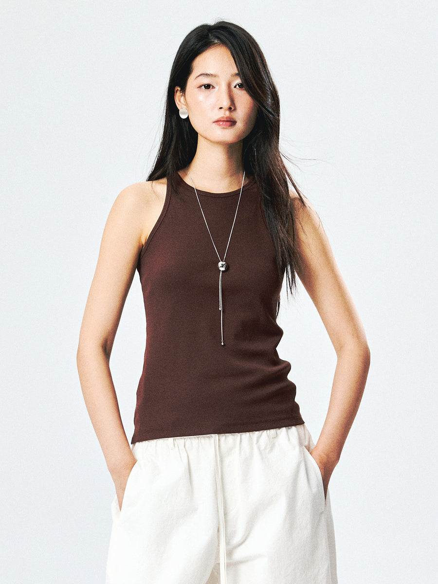 Cotton-Silk Racerback Tank | Ribbed Stretch | Slimming Round Neck | Women Top | MRS Studios
