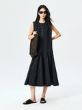 Linen-Cotton Sleeveless Dress | Diagonal Seam Lines | A-Line Flared Hem | Women Dress | MRS Studios
