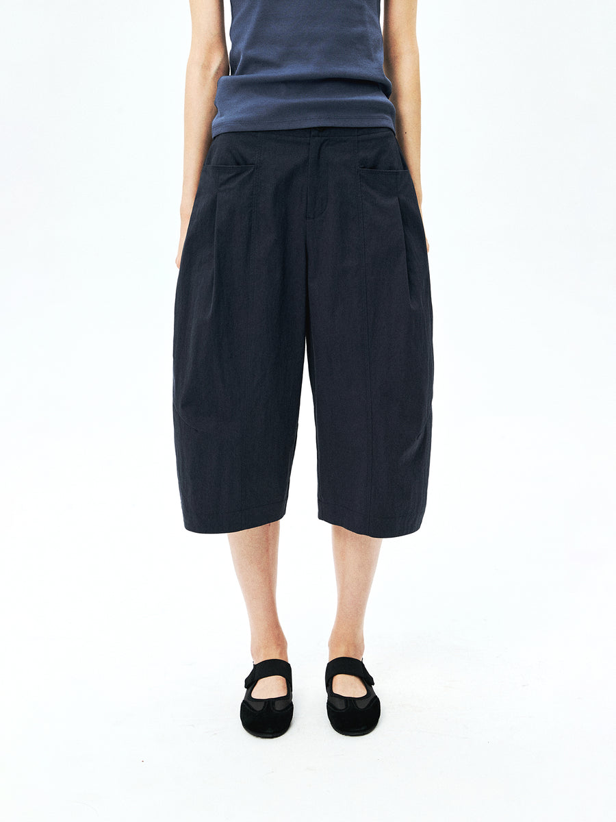 Cotton Nylon Pleated Trousers | Semi-Elastic Waist | Cropped Newsboy | Women Pants | MRS Studios