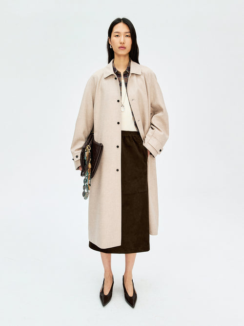 British Long Wool Trench Coat | Minimalist Single-Breasted Windbreaker | MRS Studios